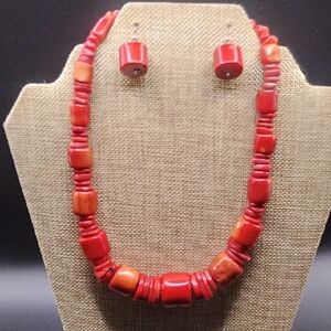 New Jay King Red Coral Necklace and Earring Set